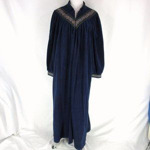 vtg VANITY FAIR Blue Velour Zip Robe XL Long Embro